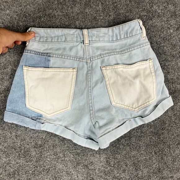 PacSun Mom Shorts Womens Size 24 Light Wash Patchwork Denim High Rise Cuffed - Picture 9 of 10